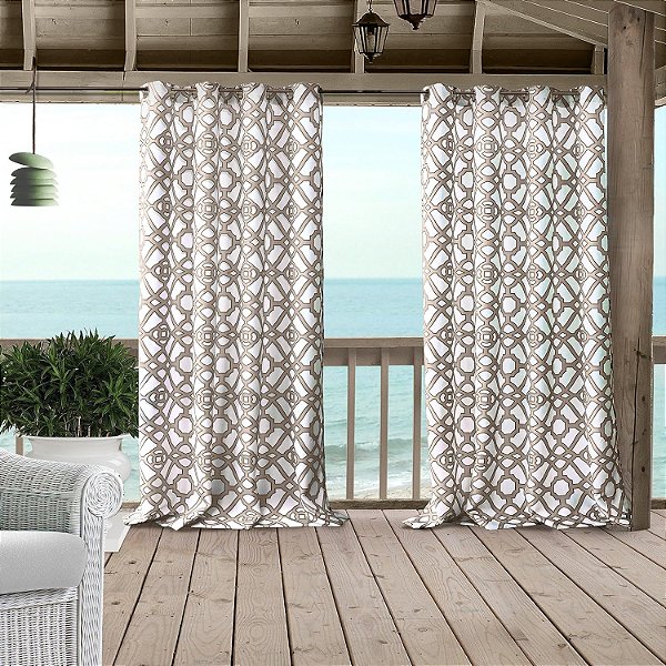 Elrene Home Fashions Marin Cortina de Janela com Ilhós de Impressão de Trabalho de Ferro Geométrico Indoor/Outdoor para Pátio, Pergolado, Varanda, Deck e Lanai, 50 pol x 108 pol (