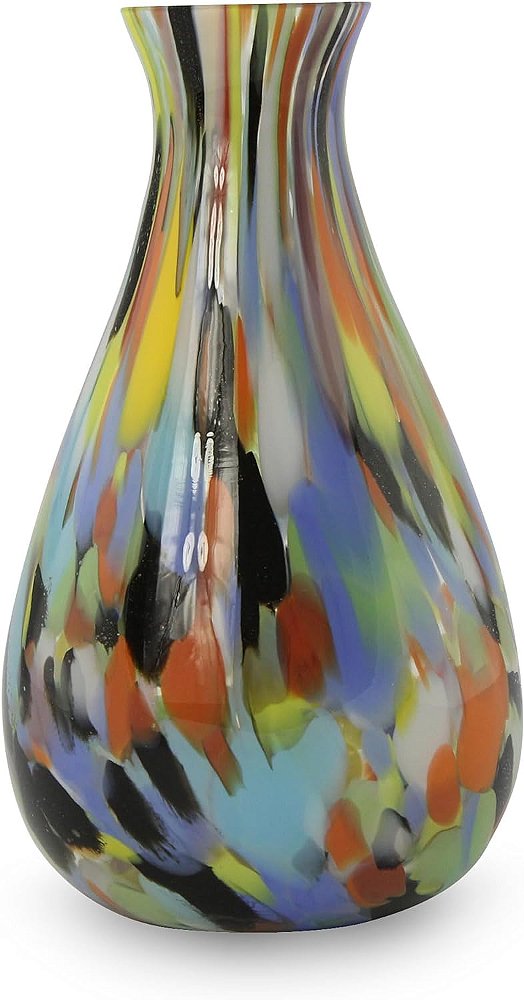 Vaso de vidro artístico estilo Murano soprado à mão, confete multicolorido da NOVICA, cores de carnaval