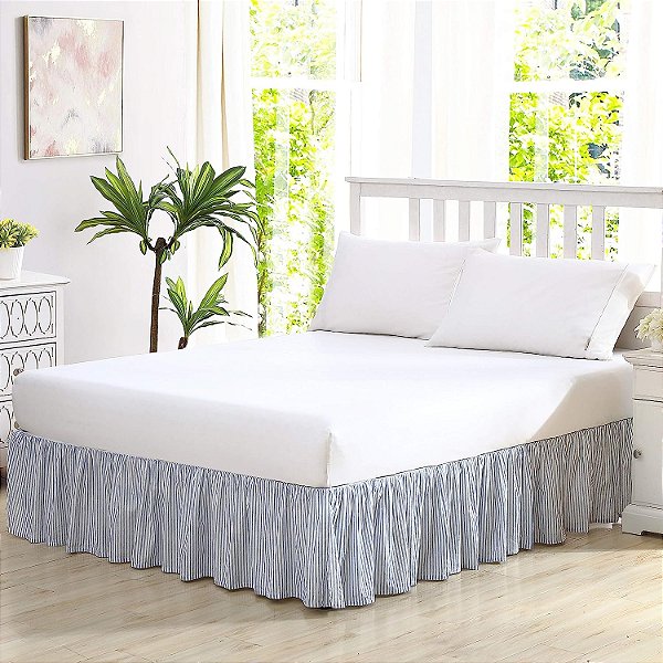Cama de algodão com babados Laura Ashley Home, decoração leve para casa com estilo clássico (azul, tamanho queen)