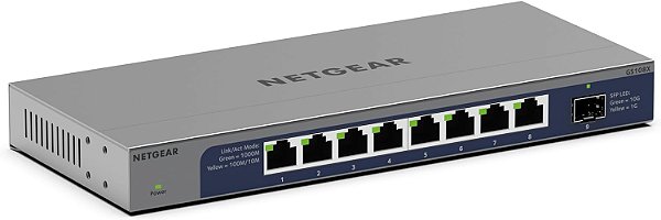 Switch Não Gerenciado Gigabit Ethernet de 8 Portas 1G/10G da NETGEAR (GS108X) - com 1 x 10G SFP+, Para Mesa ou Rack, e Proteção Vitalícia Limitada