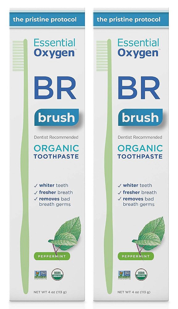 Pasta de dente orgânica certificada Essential Oxygen BR, para dentes mais brancos, hálito mais fresco, gengivas mais saudáveis, sensibilidade nos dentes, hortelã-pimenta, 4 onças (pacote de