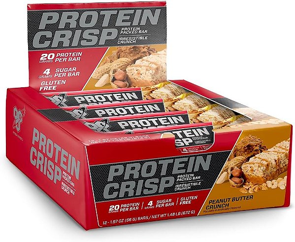 Barras de Proteína BSN, Barras Crocantes de Proteína com Manteiga de Amendoim, Alta Proteína, Sem Glúten, 12 Unidades