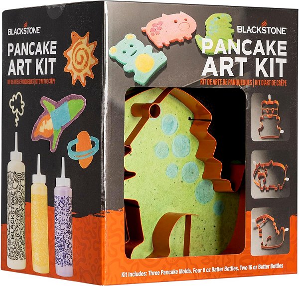 Kit de Arte em Panqueca de 9 Peças BLACKSTONE 5251 - Quatro Garrafas de 8 Oz e Duas Garrafas de 16 Oz, 3 Moldes de Panqueca com Formato de Animais (Dinossauro, Urso