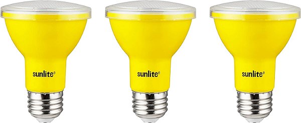 Lâmpada LED embutida Sunlite 40248 PAR20 colorida, 3 watts (equivalente a 50w), base média (E26), refletor, listada pela ETL, amarela, pacote com 3 unidades