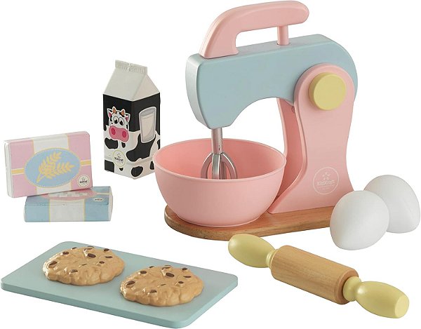 Conjunto de Cozinha de Madeira KidKraft em Tons Pastel com Batedeira e Rolo de Massa, Conjunto de Comida de Brincar