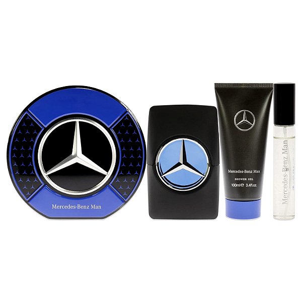 Conjunto de presentes Mercedes-Benz Man Perfumes para Homens - Contém 0,5 oz e 3,4 oz de Spray EDP e 3,4 oz de Gel de Banho - Aromas frutados e amadeirados - Abre com notas