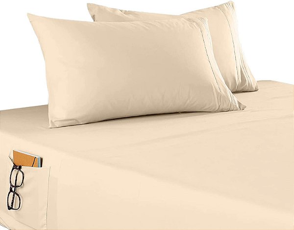 Conjunto de lençóis elegantes e confortáveis de 4 peças com bolsos laterais e elástico profundo - Macio e sedoso, contagem de 1500 fios de microfibra de qualidade egípcia resistente a rugas e