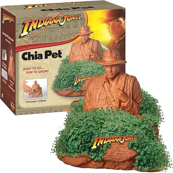 Chia Pet Indiana Jones com Pacote de Sementes, Vaso de Cerâmica Decorativo, Fácil de Fazer e Divertido de Cultivar, Presente Novidade, Perfeito para Qualquer Ocasião