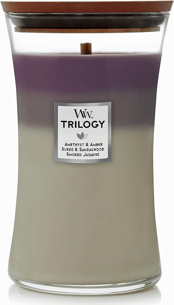 Vela de Ampulheta Grande da WoodWick, Céu de Ametista - Cera de Soja Premium, Inovação de Pavio de Madeira Pluswick, Feita nos EUA