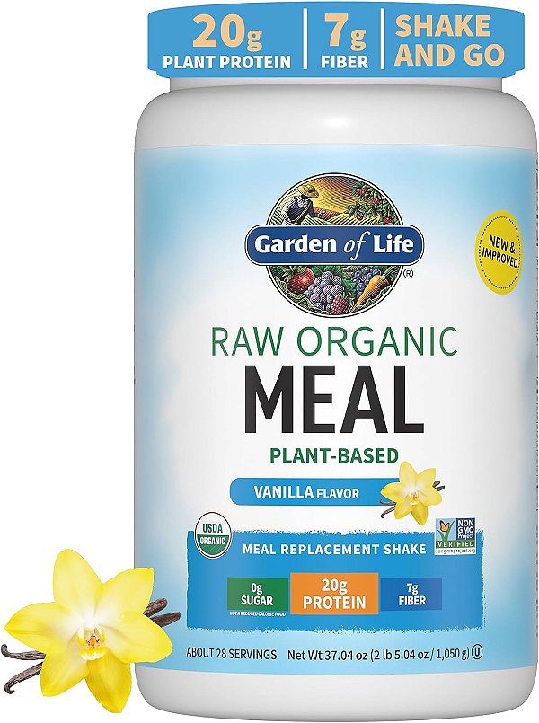 Pó de Proteína Vegana Garden of Life - Substituto de Refeição Orgânico Cru em Shake - Baunilha - Proteína de Ervilha, Vegetais e Probióticos para Mulheres e Homens, Shake Livre de Laticín