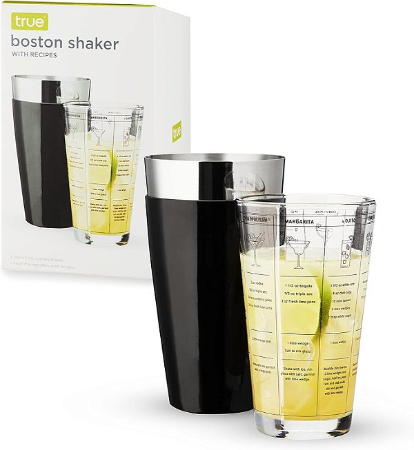 Boston Shaker Verdadeiro com Receitas de Coquetel, Conjunto de Agitador de Coquetel de Vidro com 2 Partes, Copo de Mistura, Lata de Agitador.