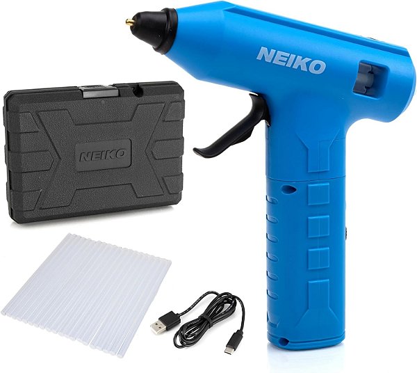 Pistola de cola sem fio NEIKO 10582A, 20W Pistola de cola quente recarregável, 20 bastões de cola incluídos, Pistola de cola mini sem fio com bico anti gotejamento para artesanato