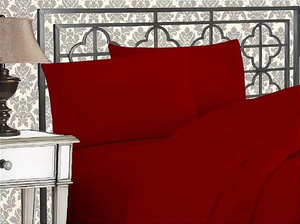 Conjunto de lençóis elegantes em microfibra de alta qualidade 1500, luxuoso com bordado de três linhas, mais macio, resistente a rugas e desbotamento, tamanho completo, cor bordô.