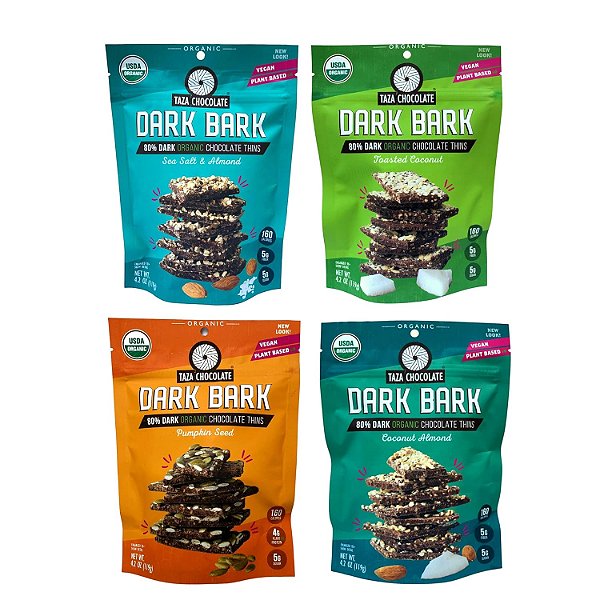 Tableta de Chocolate Orgânico Moído de Pedra 80% Cacau Amargo Fino para Petiscar, Pacote com Variedades, 4,2 Oz (Pacote com 4)