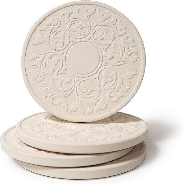 Porta-copos de Pedra Absorvente CoasterStone, Conjunto de 4 com Renda Vitoriana