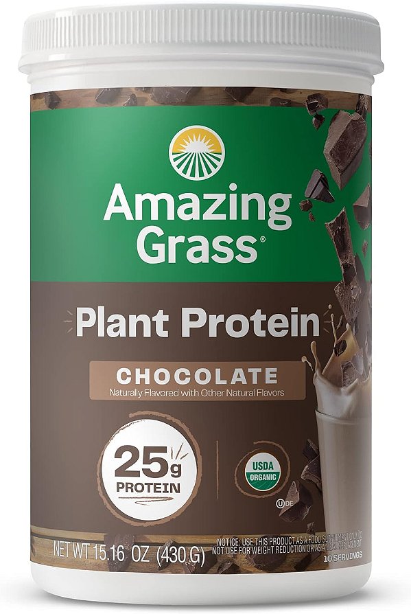 Pó de Proteína Vegana Amazing Grass, Mistura Orgânica à Base de Plantas com 25g de Proteína, Livre de Laticínios, Glúten e Soja - Chocolate Cremoso (10 Porções)