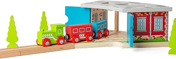 Galpão de Motor Triplo de Madeira Bigjigs Rail - Outras Grandes Marcas de Ferrovia de Madeira são Compatíveis