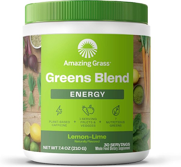 Energia Superfood Verde Amazing Grass: Mistura para Smoothie, Pó de Super Verdes à Base de Plantas com Cafeína de Chá Verde e Semente de Linhaça, Suporte Nootrópico, Limão e Lima, 30 Porções.