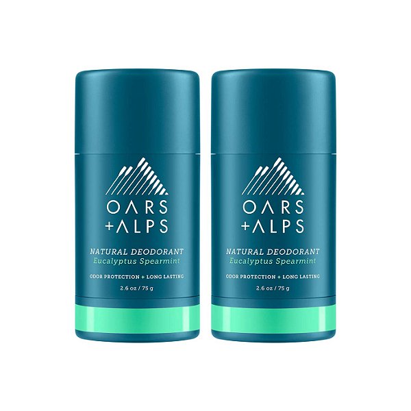 Desodorante sem alumínio Oars + Alps para homens e mulheres, testado por dermatologistas e feito com ingredientes naturais, tamanho para viagem, eucalipto e hortelã-pimenta, pacote com 2 unidades de 2,