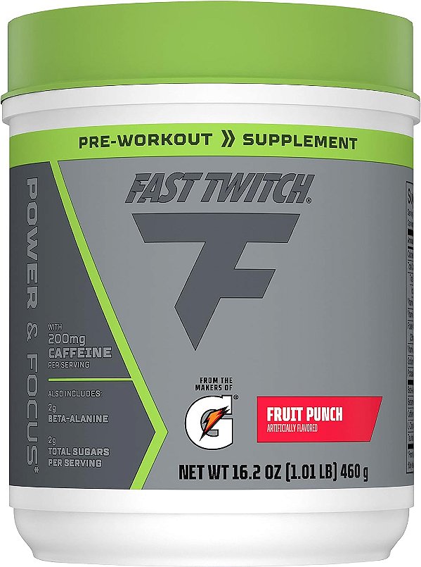 Rápido Twitch, Suplemento pré-treino com cafeína, Sabor Ponche de Frutas, 1.01lb (Pacote de 1) Lata (Embalagem pode variar)