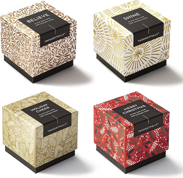 Baralho de Cartas Pop-Up Compendium ThoughtFulls - 4 Pacotes de Acreditar, Brilhar, Alegria das Festas, Feliz Natal - 120 Cartas Pop-Up, Cada uma com uma Mensagem Diferente no Interior