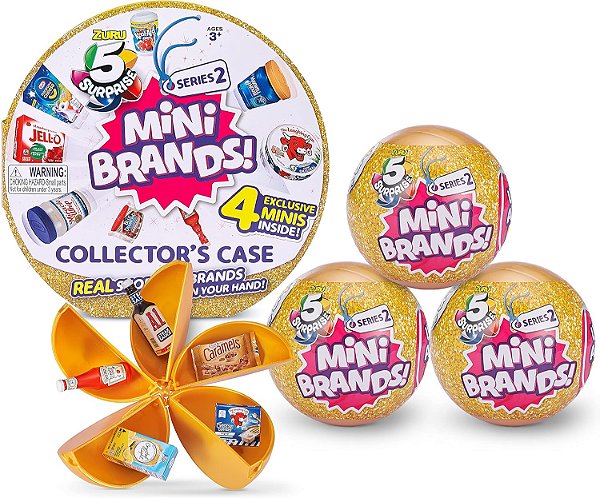 Kit do Colecionador da Série 2 Mini Marcas 5 Surprise da ZURU (3 Cápsulas + 1 Case do Colecionador) - Cápsula Misteriosa Exclusiva da Amazon Marcas Miniaturas Reais