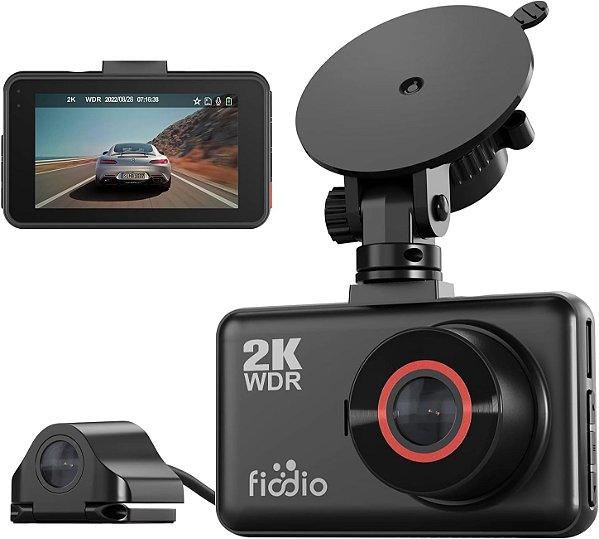 Câmera de painel dianteiro Fiodio 2K e painel traseiro 1080P, câmera de painel duplo para carros, display de 3, gravador de vídeo de ângulo amplo de 170°, vis