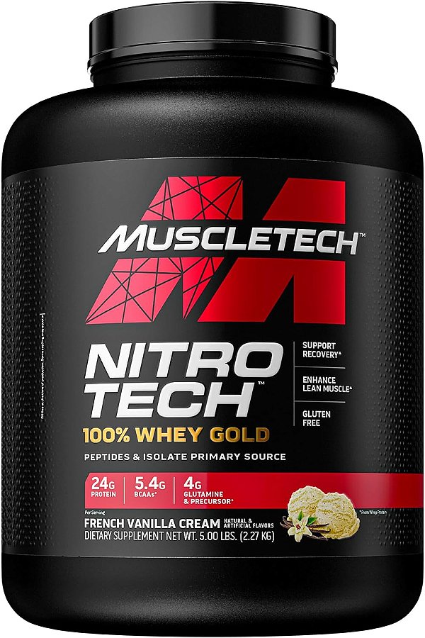 Pó de Proteína de Whey Muscletech Nitro-Tech Whey Gold Pó de Proteína de Whey Isolado Mix de Smoothie de Proteína em Pó para Mulheres e Homens Pó de Proteína de Baunilha
