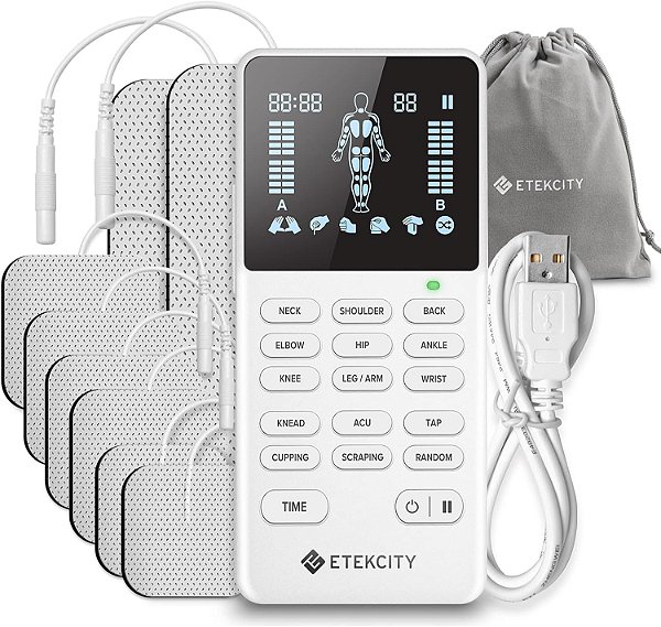 Máquina Estimuladora Muscular Etekcity TENS com Pads de Reposição para Alívio da Dor, Múltiplos Modos, Produtos Aprovados FSA HSA, Aprovados pela FDA, 4 Canais, Massageador de Pul