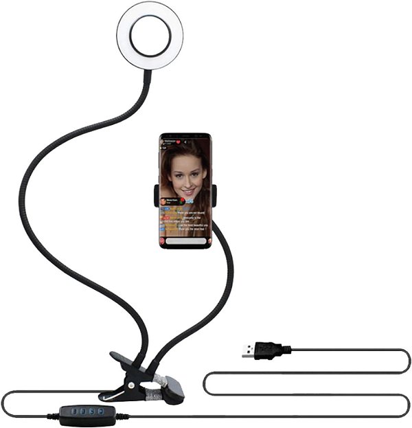 Estação de mídia IDANCE MS1808 5 em 1 com controle remoto Bluetooth, suporte flexível de braços duplos de ganso, suporte para mídia selfie - Luz de anel de 9cm com 3 modos de iluminação