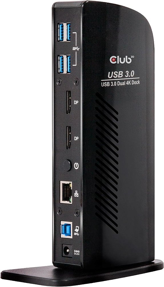 Estação de encaixe universal para laptop com monitor duplo Club 3D USB 3.0 Dual DisplayPort 4K para Windows (Dual 4K DisplayPort, Ethernet Gigabit, Áudio, 6 Portas USB)