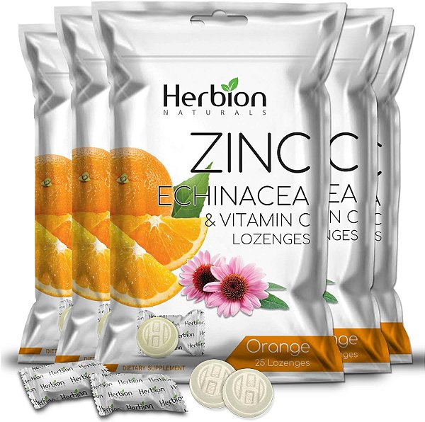 Pastilhas Herbion Naturals de Zinco, Equinácea e Vitamina C com Sabor de Laranja, 25 unidades - Suplemento alimentar para adultos e crianças acima de 5 anos - Promove bem-estar para toda a família -