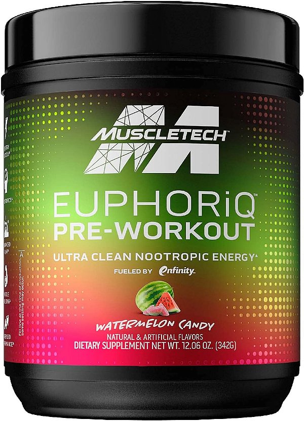 Pó pré-treino MuscleTech EuphoriQ para Homens e Mulheres - Pó inteligente pré-treino com paraxantina metabolizada cafeinada sabor melancia (20 porções)