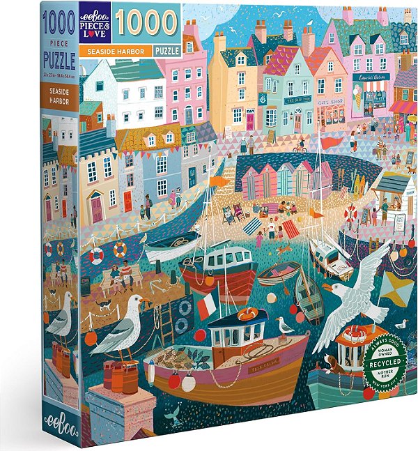 eeBoo Pedacinho & Amor: Porto litorâneo - Quebra-cabeça de 1000 peças - Adulto, quadrado, 23x23, Inclui inserção de referência de imagem, peças brilhantes