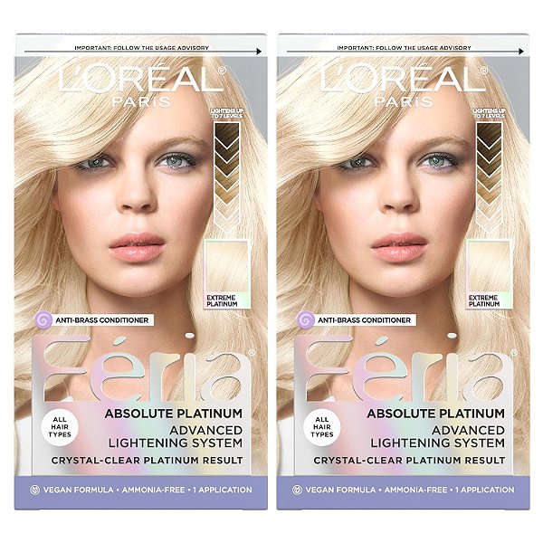 L'Oréal Paris Feria Cor Permanente Multi-Facetada e Brilhante para Cabelos Extreme Platinum, Pacote com 2