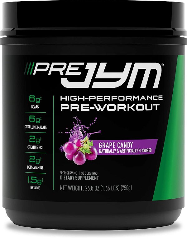 Pó pré-treino JYM Supplement Science Pre JYM Grape Candy - BCAAs, Nootrópicos, Creatina HCI, Citrulina, Beta-Alanina, Betaína, Taurina, Huperzine 30 Porções