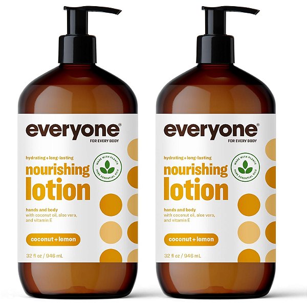 Loção Hidratante Para as Mãos e o Corpo, 32 Onças (Pacote com 2), Coco e Limão, Loção à Base de Plantas com Óleos Essenciais Puros, Óleo de Coco, Aloe Vera