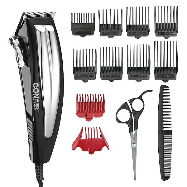 ConairMAN Fast Cut Pro, Máquina de Cortar Cabelo Iluminada para Homens, Kit de Corte de Cabelo Doméstico com 12 Peças