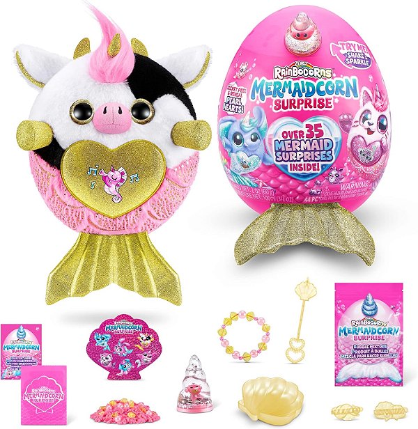 Rainbocorns Sereiacórnio (Vaca) por ZURU, Pelúcia Colecionável, Surpresas de Sereia, Pelúcia de Animal de Pelúcia, Ovo Surpresa, Adesivos, Areia Mágica