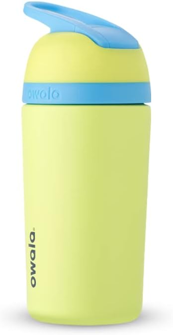 Garrafa de água de aço inoxidável com isolamento Owala Kids Flip, com canudo, tampa travável, garrafa de água para crianças, ótima para viagens, 14 Oz, verde claro