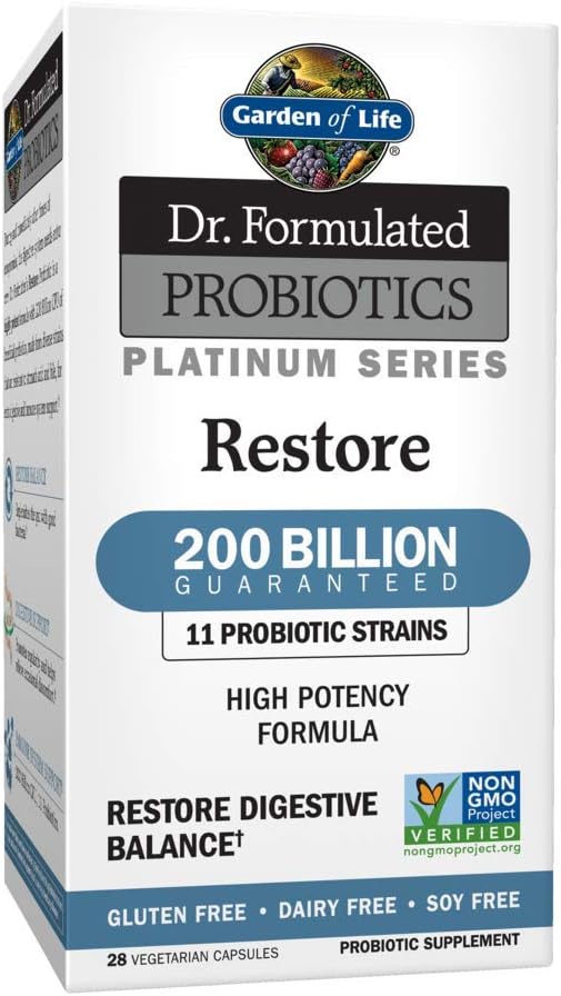 Jardim da Vida Dr. Formulated Probióticos Série Platina Restaurar 200 Bilhões UFC Fórmula de Alta Potência, Vegana, Não-OGM, Livre de Glúten, Laticínios e Soja Suporte Pro