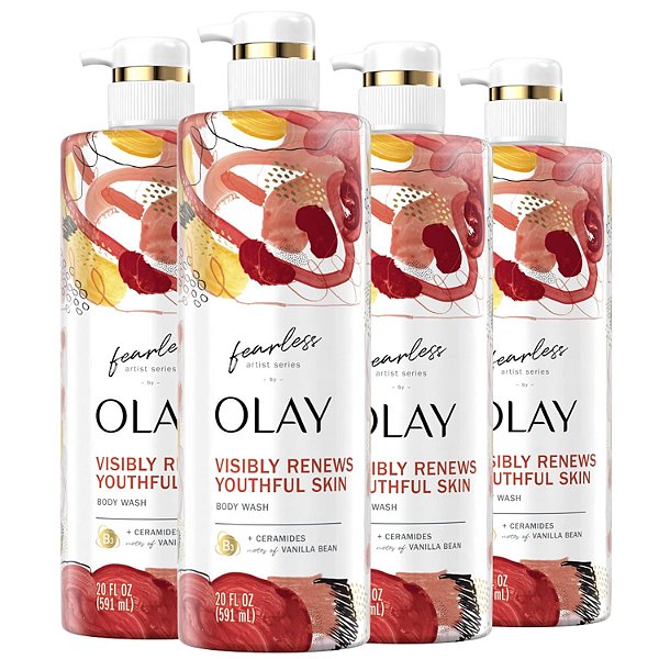 Sabonete Líquido e Hidratante Corporal para Mulheres Olay Fearless com Ceramidas Série Artística 20 fl oz (Pacote com 4)