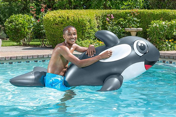 Flutuador de Piscina Inflável Poolmaster Baleia Gigante Cinza Grande