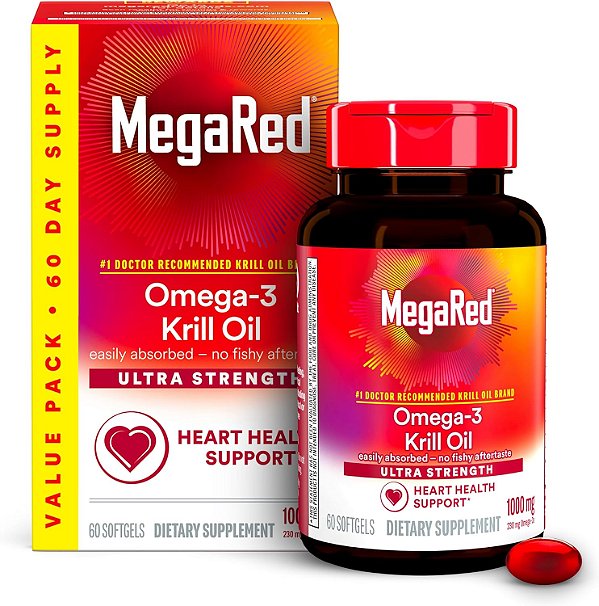 MegaRed #1 Marca de Óleo de Krill Recomendada por Médicos - Suplemento de Ômega 3 de 1000mg com EPA, DHA, Astaxantina e Fosfolipídios, Apoia a Saúde