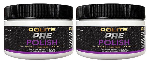 Rolite Pré-Polish Pasta - Removedor de manchas e oxidação para metal pesadamente oxidado, descolorido e corroído, superfícies com revestimento transparente e revestidas com gel, 4.5 onças, pacote com