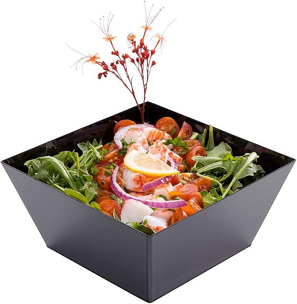 Tigelas quadradas de plástico de 18 onças da Restaurantware, 25 tigelas quadradas médias de plástico - Recicláveis, resistentes a rachaduras, tigelas descartáveis de plástico preto quadradas dur