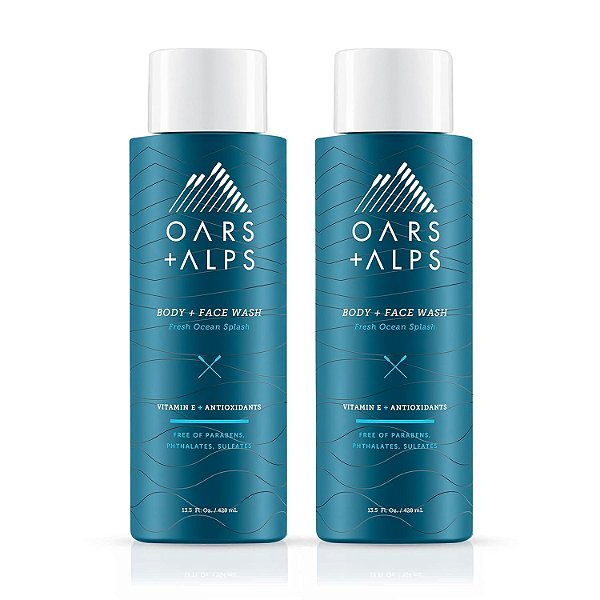 Oars + Alps Hidratante para Corpo e Rosto para Homens, Cuidado da Pele com Vitamina E e Antioxidantes, Livre de Sulfato, Frescor do Oceano, Pacote com 2 unidades.