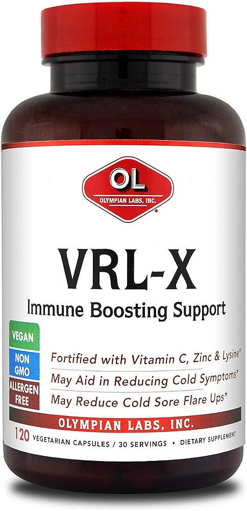 Olympian Labs VRL-X Suporte Avançado ao Sistema Imunológico, Vitamina C, Zinco e Lisina, Pode Auxiliar no Alívio de Aftas, 120 Cápsulas