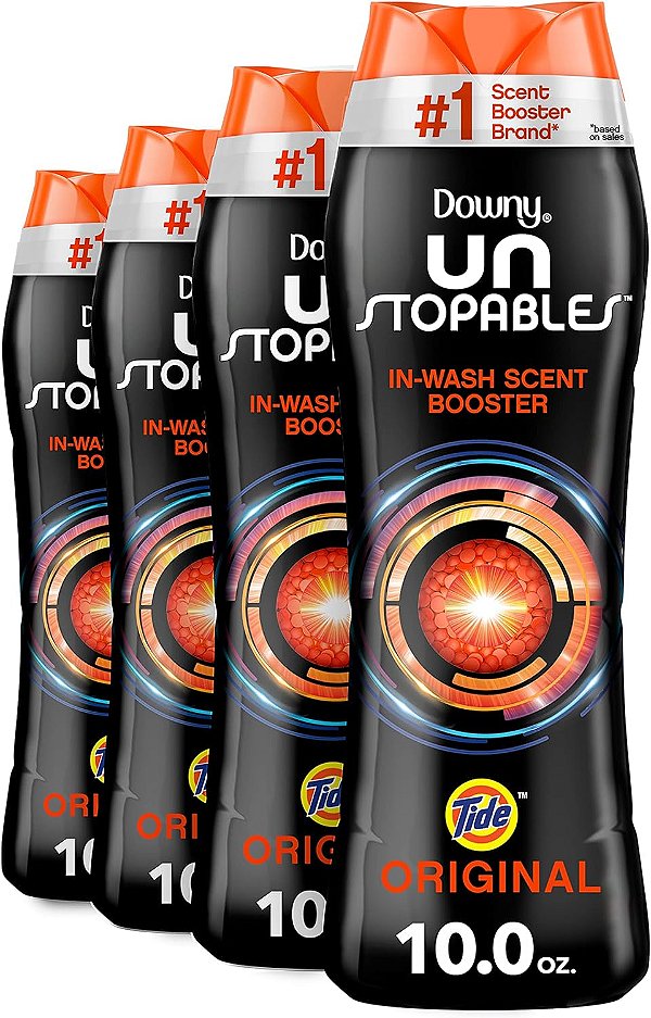 Downy Unstopables Reforço de Fragrância para Lavanderia em Forma de Contas para Máquina de Lavar, Fragrância Original Tide, 10 oz (Pacote com 4)