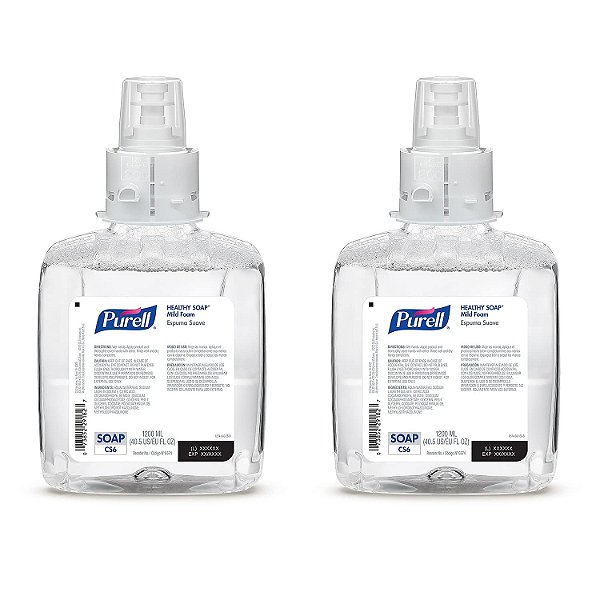 REFIL de Espuma Suave de SABONETE saudável da marca PURELL, 1200 mL para dispensador automático de sabonete para as mãos PURELL CS6 (Pacote com 2) - 6574-02 - Fabricado pela